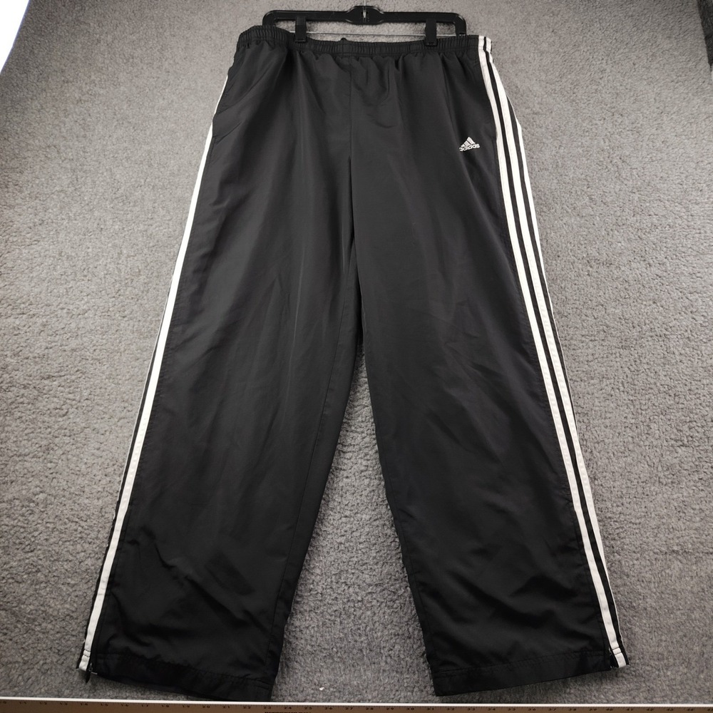 Adidas Mens XL Black White 3 Stripe Wind Track Pants Mesh Lined